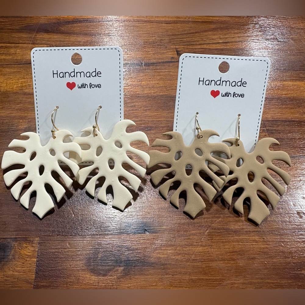 Handmade polymer clay monstera leaf earrings